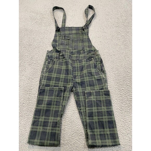 Free People Pants - Free People Overalls Womens W 27 Green Plaid Denim Zip Pocket Utility Cropped